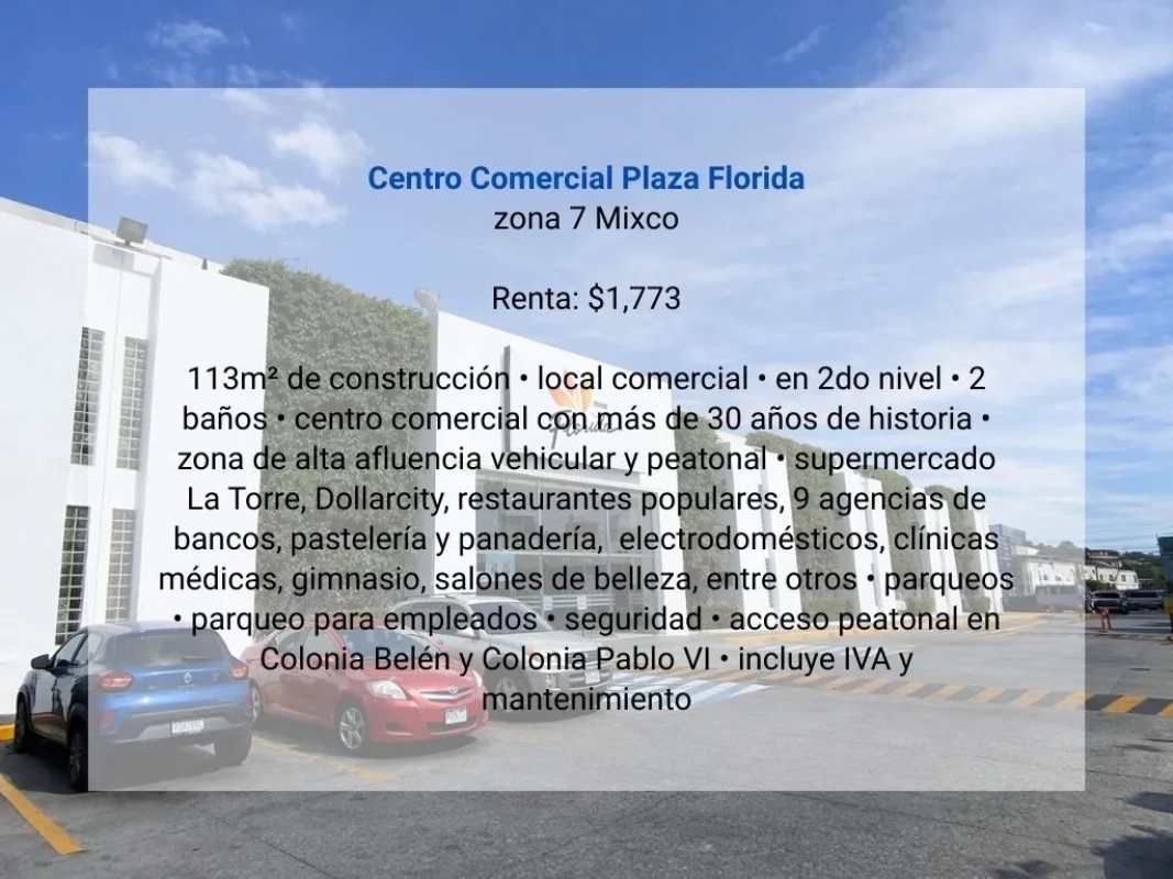 Local en Renta en Centro Comercial Plaza Florida zona 7 Mixco
