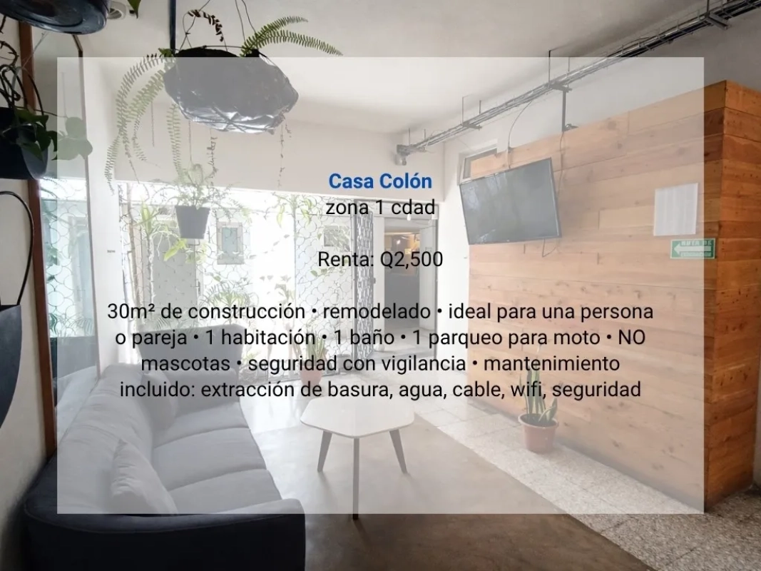 Apartamento en Renta en Casa Colón zona 1 cdad